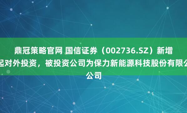 鼎冠策略官网 国信证券（002736.SZ）新增一起对外投资，被投资公司为保力新能源科技股份有限公司